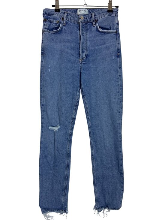 Agolde Denim - AGOLDE Women's 26 High Rise Distressed Cropped Jeans Button Fly Frayed Hem